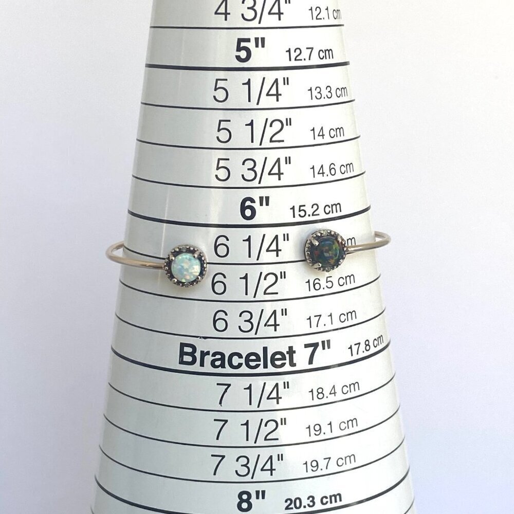 Gold Vermeil Sterling Silver Dainty Black White Opal Diamond Cuff Bracelet 6.25" - Picture 9 of 16